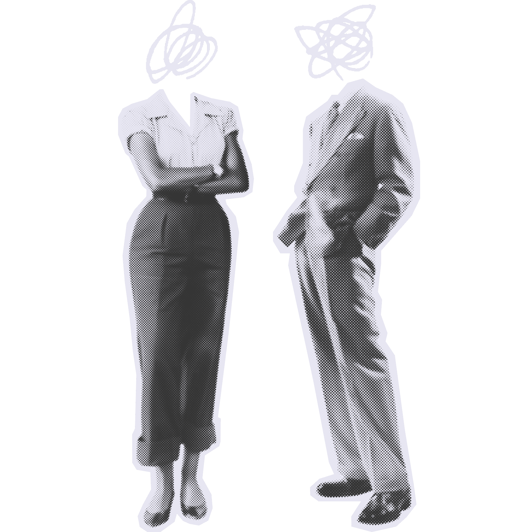 Two characters with scribble heads.